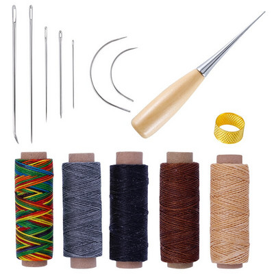 Kit de piele Set de instrumente pentru artizanat din piele Cutter de mână Sculptură Cusătură Poanson Sculptură Awl din piele Ace pentru începători HJ