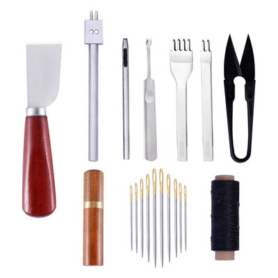 Kit de piele Set de instrumente pentru artizanat din piele Cutter de mână Sculptură Cusătură Poanson Sculptură Awl din piele Ace pentru începători HJ