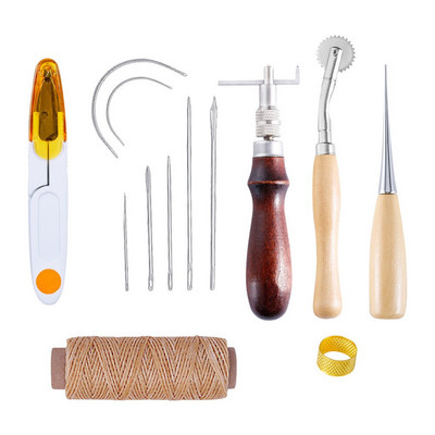 Kit de piele Set de instrumente pentru artizanat din piele Cutter de mână Sculptură Cusătură Poanson Sculptură Awl din piele Ace pentru începători HJ