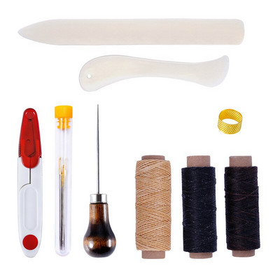 Kit de piele Set de instrumente pentru artizanat din piele Cutter de mână Sculptură Cusătură Poanson Sculptură Awl din piele Ace pentru începători HJ