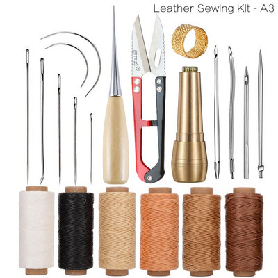 Komplet šila za šivanje s bakrenom drškom i 30M ravnim voštanim koncem Igle za šivanje s velikim ušima Škare za platnene cipele Alat za popravak