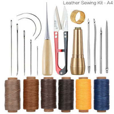 Komplet šila za šivanje s bakrenom drškom i 30M ravnim voštanim koncem Igle za šivanje s velikim ušima Škare za platnene cipele Alat za popravak
