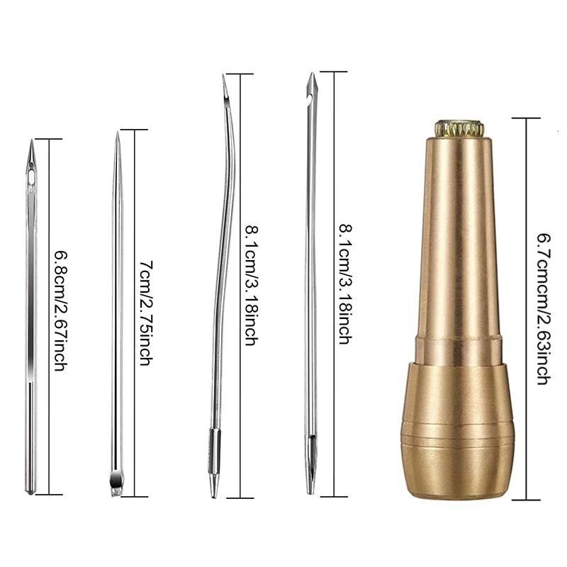 Χάλκινη λαβή ραψίματος Awl Kit με 30M Επίπεδη κερωμένη κλωστή Βελόνες ραψίματος με μεγάλα μάτια Νήμα ψαλίδι για παπούτσι από καμβά Εργαλείο επισκευής