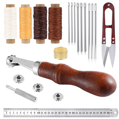 Σετ εργαλείων εργασίας επαγγελματικού δερμάτινου ραπτικής MIUSIE με δερμάτινες βελόνες, κλωστή κεριού και δερμάτινα εργαλεία χειροτεχνίας DIY
