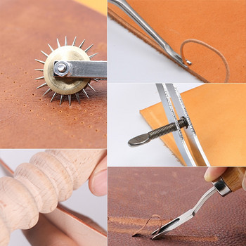 MIUSIE Leather Craft Punch Tools Kit Stitching Carving Working Hand Sewing Saddle Groover Leather Craft Tools Set Kit Kit