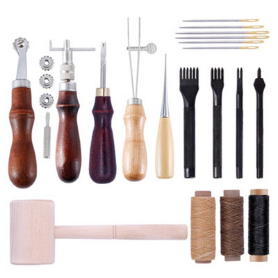 Κιτ εργαλείων διάτρησης δερμάτινων χειροτεχνιών MIUSIE Ραπτική σκάλισμα Εργαζόμενο ράψιμο χειροποίητης σέλας Groover Δερμάτινο σετ εργαλείων χειροτεχνίας