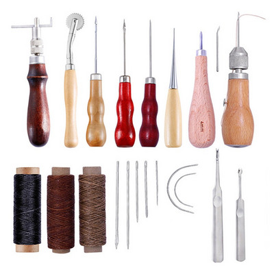 Κιτ εργαλείων διάτρησης δερμάτινων χειροτεχνιών MIUSIE Ραπτική σκάλισμα Εργαζόμενο ράψιμο χειροποίητης σέλας Groover Δερμάτινο σετ εργαλείων χειροτεχνίας