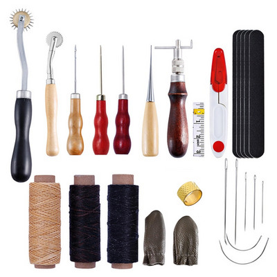 Κιτ εργαλείων διάτρησης δερμάτινων χειροτεχνιών MIUSIE Ραπτική σκάλισμα Εργαζόμενο ράψιμο χειροποίητης σέλας Groover Δερμάτινο σετ εργαλείων χειροτεχνίας