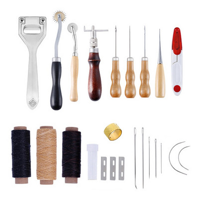 Κιτ εργαλείων διάτρησης δερμάτινων χειροτεχνιών MIUSIE Ραπτική σκάλισμα Εργαζόμενο ράψιμο χειροποίητης σέλας Groover Δερμάτινο σετ εργαλείων χειροτεχνίας