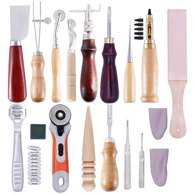 Κιτ εργαλείων διάτρησης δερμάτινων χειροτεχνιών MIUSIE Ραπτική σκάλισμα Εργαζόμενο ράψιμο χειροποίητης σέλας Groover Δερμάτινο σετ εργαλείων χειροτεχνίας