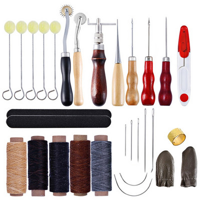 Κιτ εργαλείων διάτρησης δερμάτινων χειροτεχνιών MIUSIE Ραπτική σκάλισμα Εργαζόμενο ράψιμο χειροποίητης σέλας Groover Δερμάτινο σετ εργαλείων χειροτεχνίας