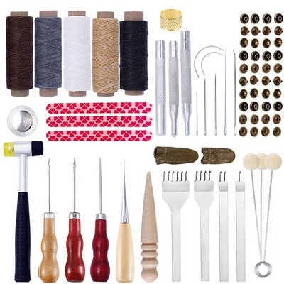 LMDZ Professional Leather Craft Tools Kit Δερμάτινο κιτ επισκευής ραπτικής Δερμάτινη χειροτεχνία Δερμάτινη βελόνα με κερωμένο νήμα Σουβάκι διάτρησης