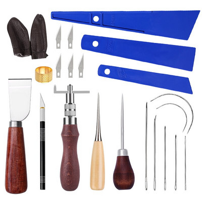 MIUSIE Set de instrumente profesionale pentru artizanat din piele Instrument de cusut manual cu cuțit de sculptat Instrument de tăiat piele pentru prelucrarea pielii