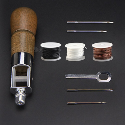 Ādas amatniecības īlenu rīku komplekts Manuālais šūšanas šuvējs Ādas izšūšana ar 2 šūšanas adatām un diegi kurpniekam