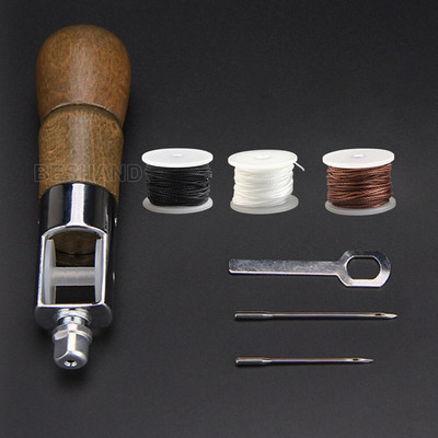 Ādas amatniecības īlenu rīku komplekts Manuālais šūšanas šuvējs Ādas izšūšana ar 2 šūšanas adatām un diegi kurpniekam