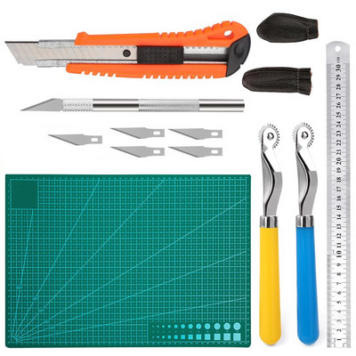 Set de scule multifuncționale din piele MIUSIE, cu instrument de perforare, lucru pentru sculptură, cuțit de tăiat piele, cusut cusut pentru lucrările de piele