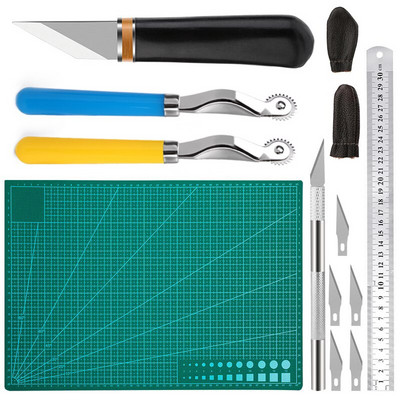 Set de scule multifuncționale din piele MIUSIE, cu instrument de perforare, lucru pentru sculptură, cuțit de tăiat piele, cusut cusut pentru lucrările de piele