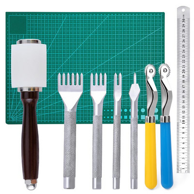 Set de scule multifuncționale din piele MIUSIE, cu instrument de perforare, lucru pentru sculptură, cuțit de tăiat piele, cusut cusut pentru lucrările de piele