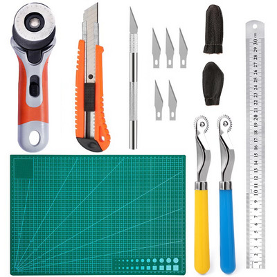 Set de scule multifuncționale din piele MIUSIE, cu instrument de perforare, lucru pentru sculptură, cuțit de tăiat piele, cusut cusut pentru lucrările de piele