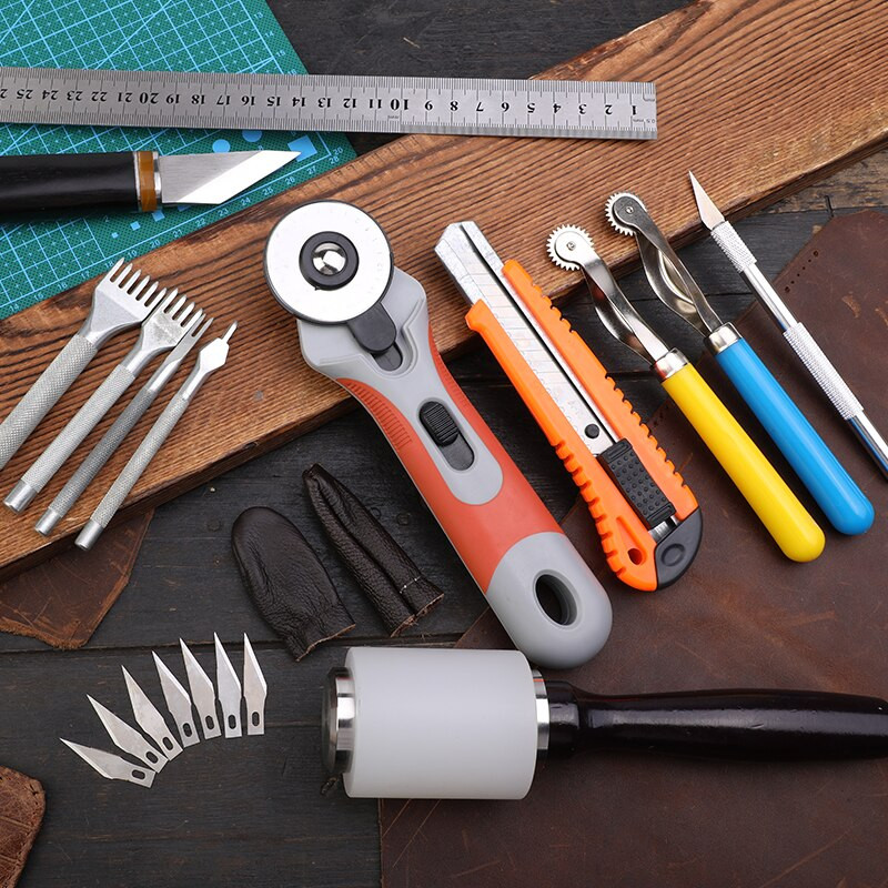 Set de scule multifuncționale din piele MIUSIE, cu instrument de perforare, lucru pentru sculptură, cuțit de tăiat piele, cusut cusut pentru lucrările de piele