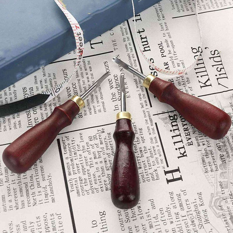 3 τμχ 1,5/1,2/1 Mm Edge Leather Beveler Skiving Tool & 1 Pcs Wooden Leather Burnisher Tool
