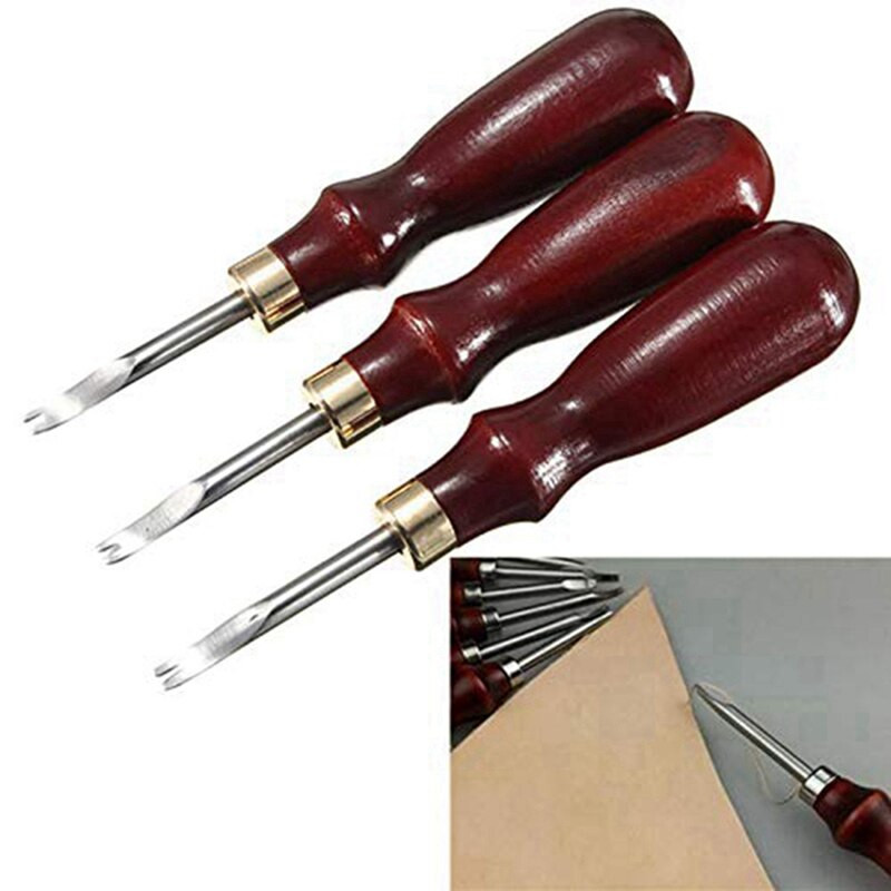 3 τμχ 1,5/1,2/1 Mm Edge Leather Beveler Skiving Tool & 1 Pcs Wooden Leather Burnisher Tool