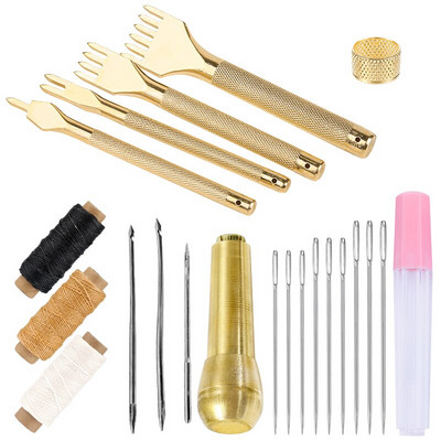 Trusă de instrumente profesionale de perforare a pielii MIUSIE și accesorii de cusut din piele pentru lucrul artizanal din piele