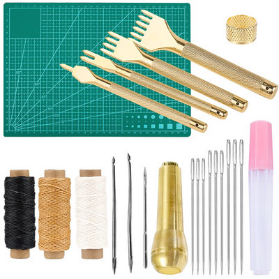 Trusă de instrumente profesionale de perforare a pielii MIUSIE și accesorii de cusut din piele pentru lucrul artizanal din piele