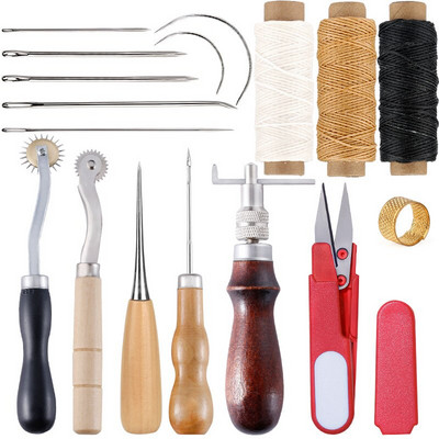 MIUSIE Professional Leather Craft Tools Kit Hand Sewing Stitching Punch Carving Work Saddle Groover Set Accessories DIY Tool