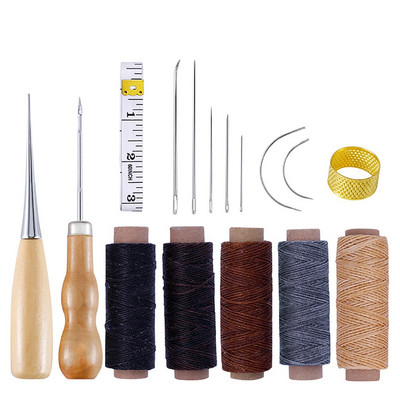 16 bucăți/set Kit de cusut din piele Set de cusut de mână Ace de cusut Set de fire de ceară pentru artizanat din piele Instrumente pentru prelucrarea pielii
