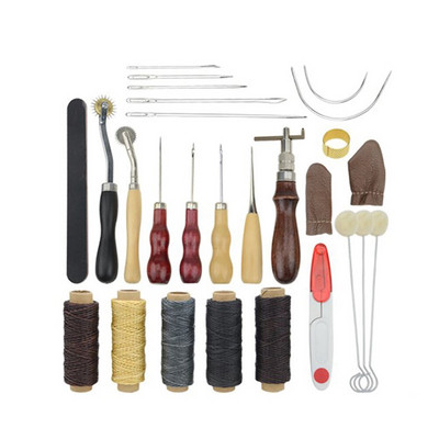 18 бр./компл. Професионален набор от инструменти за кожени занаяти Домашно ръчно шиене, шевове, перфоратор, дърворезба, работно седло, кожени аксесоари