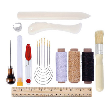 Професионален набор от кожени занаятчийски инструменти Комплект за ръчно шиене, щанцоване, дърворезба, работно седло, комплект аксесоари, комплект инструменти Направи си сам