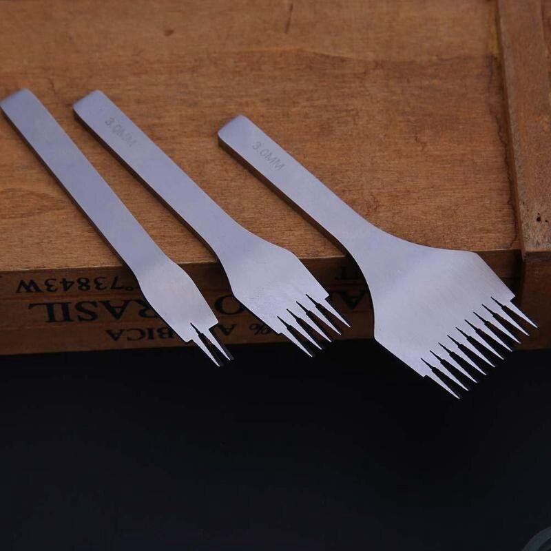 Λευκό ατσάλι, επίπεδη σμίλη, δερμάτινα εργαλεία χειροτεχνίας Κιτ διάτρησης με τρύπες, 2 δόντια/5 δόντια/10 δόντια