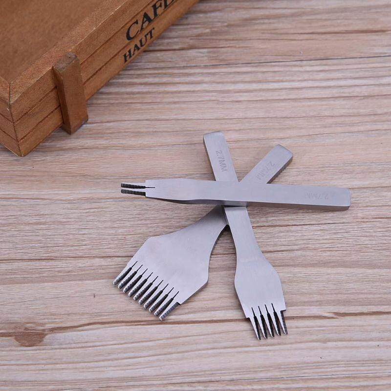 Λευκό ατσάλι, επίπεδη σμίλη, δερμάτινα εργαλεία χειροτεχνίας Κιτ διάτρησης με τρύπες, 2 δόντια/5 δόντια/10 δόντια