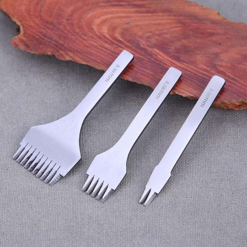 Λευκό ατσάλι, επίπεδη σμίλη, δερμάτινα εργαλεία χειροτεχνίας Κιτ διάτρησης με τρύπες, 2 δόντια/5 δόντια/10 δόντια