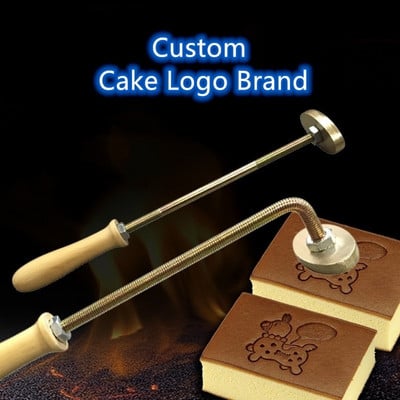 Kohandatud logo koogi messingist tembeldustööriist Kõrge temperatuuriga metallist leivavorm Brändi tähestik tähed puidust veisenahk