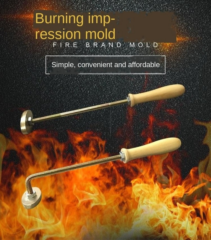 Kohandatud logo koogi messingist tembeldustööriist Kõrge temperatuuriga metallist leivavorm Brändi tähestik tähed puidust veisenahk