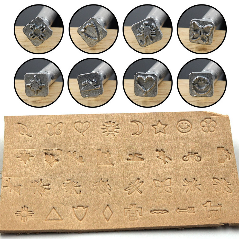 32 Stilių metalo odos drožybos spausdinimo įrankis „pasidaryk pats“ rankinis odiniai amatų antspaudai Meno raštai Odos štampavimo spausdinimo įrankiai