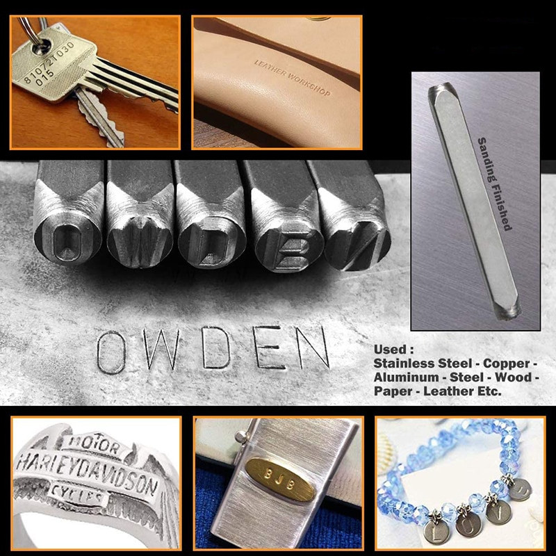 Set de 36 de ștampile cu numere de litere din oțel inoxidabil Set de instrumente de ștampilă din piele din metal călit RE