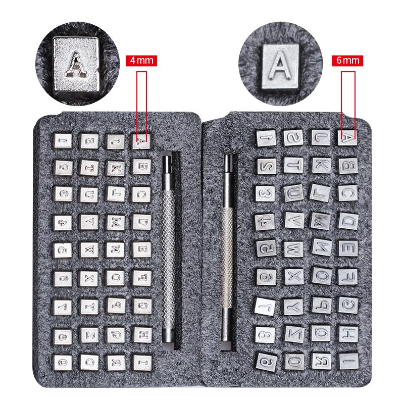 WUTA Δερμάτινα γραμματόσημα αλφαβήτου Διάτρηση κεφαλαίων γραμμάτων & αριθμών Σετ εργαλείων σφράγισης DIY Προσαρμοσμένο όνομα λογότυπο Εργαλεία διάτρησης 4mm/6mm Μέταλλο