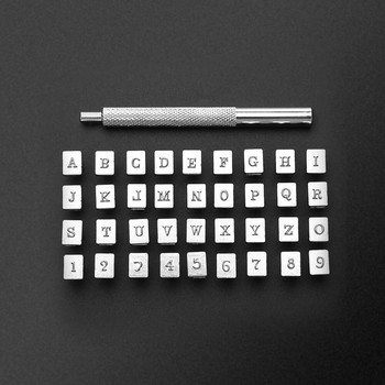 36 τμχ Ανθρακούχο χάλυβα Αριθμός αλφαβήτου Δερμάτινο Σετ σφραγίδας DIY Χαρακτική σφραγίδας Δερμάτινο Εργαλείο χειροτεχνίας Καλούπι εκτύπωσης επωνυμίας μετάλλων