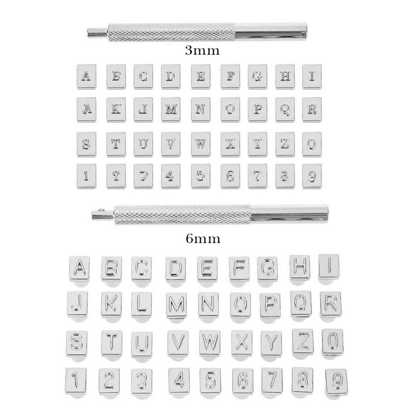36 tk Tähestikutähe number Nahast stantsimistööriistade komplekt 3mm/6mm terasest stantsimisriistad, metallist nahast stantsimisriistad isetehtud nahast käsitöötööriistad