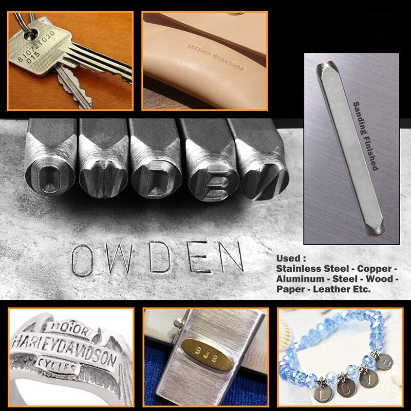 Markice s dizajnom slova i brojeva od nehrđajućeg čelika od 36 komada Set alata za bušenje od očvrsnute metalne kože, zanatske marke 2/3/4/5 mm