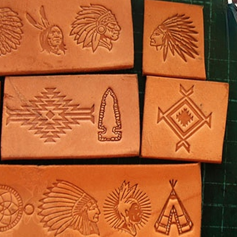 Ștampile din piele cu model indian matriță din aluminiu cu logo-ul pentru ștanțare din piele, 13 buc/set, bricolaj, artizanat din piele, ștanțare la cald