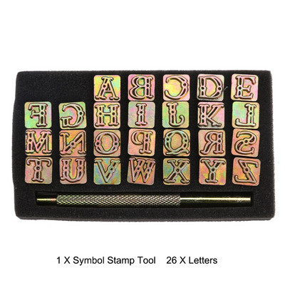 26 de ștampile din aliaj de zinc set de simboluri pentru ștanțare a literelor Instrumente de marcare a pielii Instrumente de perforare a pielii din metal Artizanat din piele
