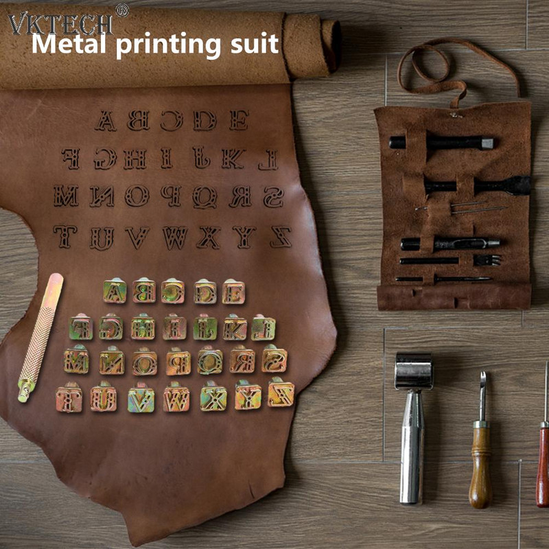 26 de ștampile din aliaj de zinc set de simboluri pentru ștanțare a literelor Instrumente de marcare a pielii Instrumente de perforare a pielii din metal Artizanat din piele