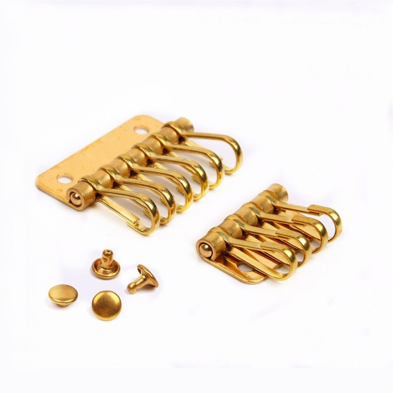 1 x kieto žalvario metalinis raktų kabliukas raktų laikiklis Key Row Kniedės kabliukas Raktų pakabukas Organizatoriaus laikiklis Odinis Craft Raktų dėklas piniginė Aparatūra