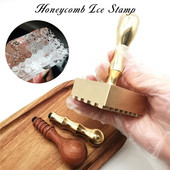 Honeycomb Design Bar Ice Stamp Brass Emboss Stamper Stamping Cocktails Whisky DIY Art Icecube 5x5cm με σκάλισμα λαβής