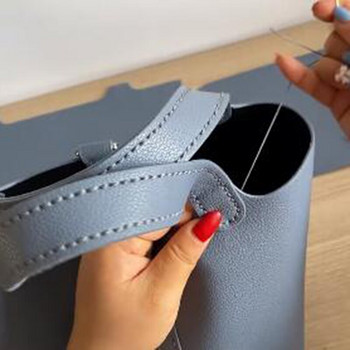 1 комплект Направи си сам кожена чанта за ръчно шиене Ръчно зашита с аксесоари Полуготов продукт PU Дамска чанта Материал