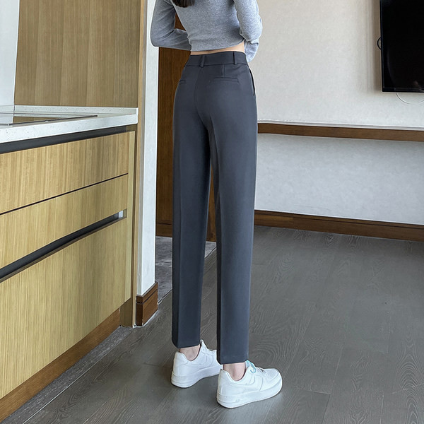 Pantaloni casual de damă cu talie înaltă cu model drept